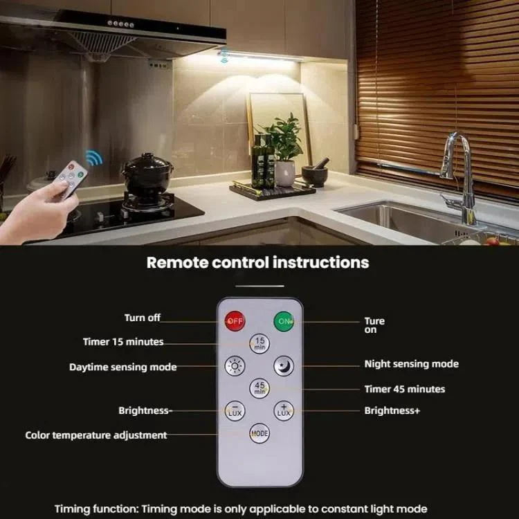 80cm Rechargeable Motion Sensor Light Bar Cabinet Wardrobe Lamp With Remote Control Black - Image 6
