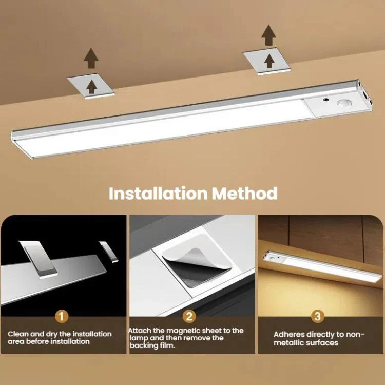 80cm Rechargeable Motion Sensor Light Bar Cabinet Wardrobe Lamp With Remote Control Black - Image 9