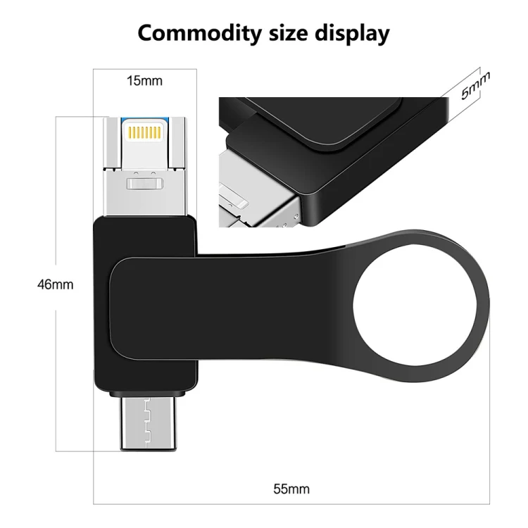 8GB USB 3.0 + 8 Pin + USB-C / Type-C 3 in 1 Mobile Computer Metal U-Disk(Black) - Image 3