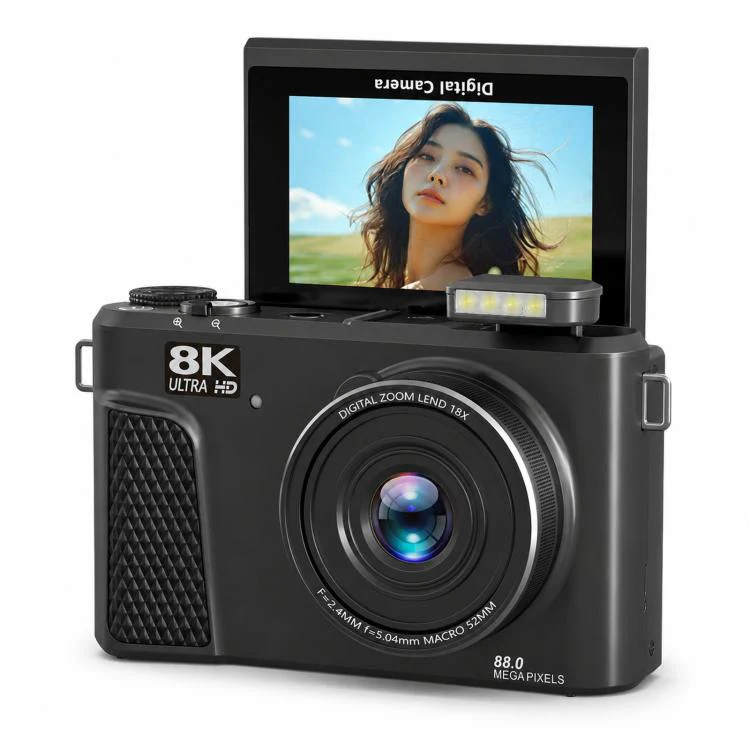8K Digital Camera With 3.0 Inch IPS Screen 18X Zoom Auto Focus WiFi Micro Camera, Color: Black 64GB Memory Card+USB Card Reader