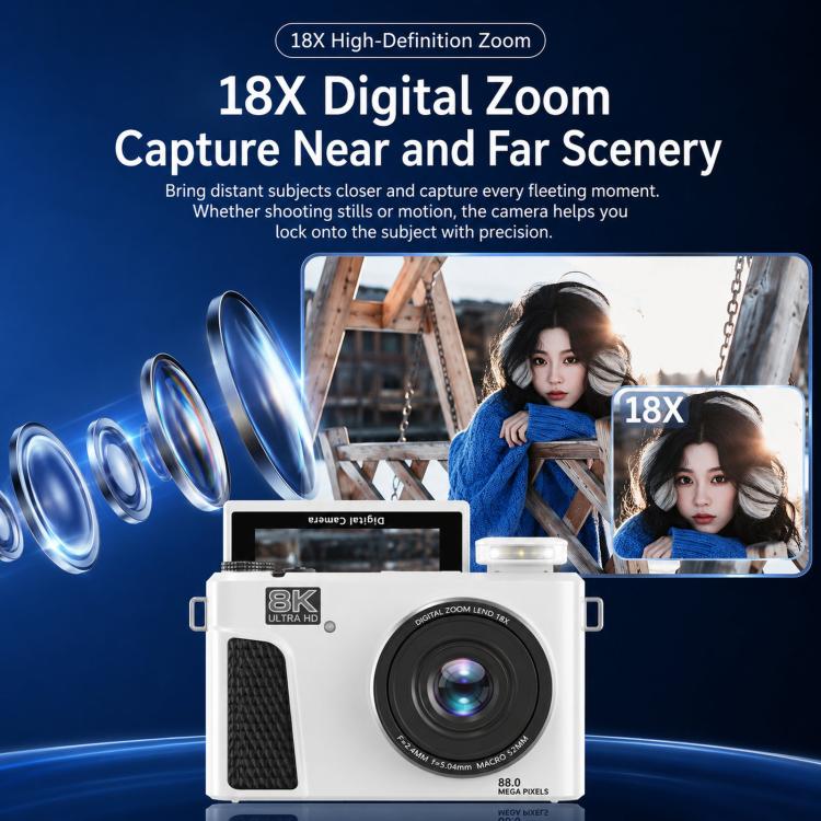8K Digital Camera With 3.0 Inch IPS Screen 18X Zoom Auto Focus WiFi Micro Camera, Color: Black 64GB Memory Card+USB Card Reader - Image 5