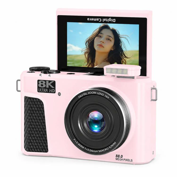 8K Digital Camera With 3.0 Inch IPS Screen 18X Zoom Auto Focus WiFi Micro Camera, Color: Pink No Memory Card