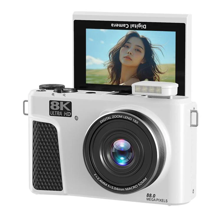 8K Digital Camera With 3.0 Inch IPS Screen 18X Zoom Auto Focus WiFi Micro Camera, Color: White 32GB Memory Card+USB Card Reader
