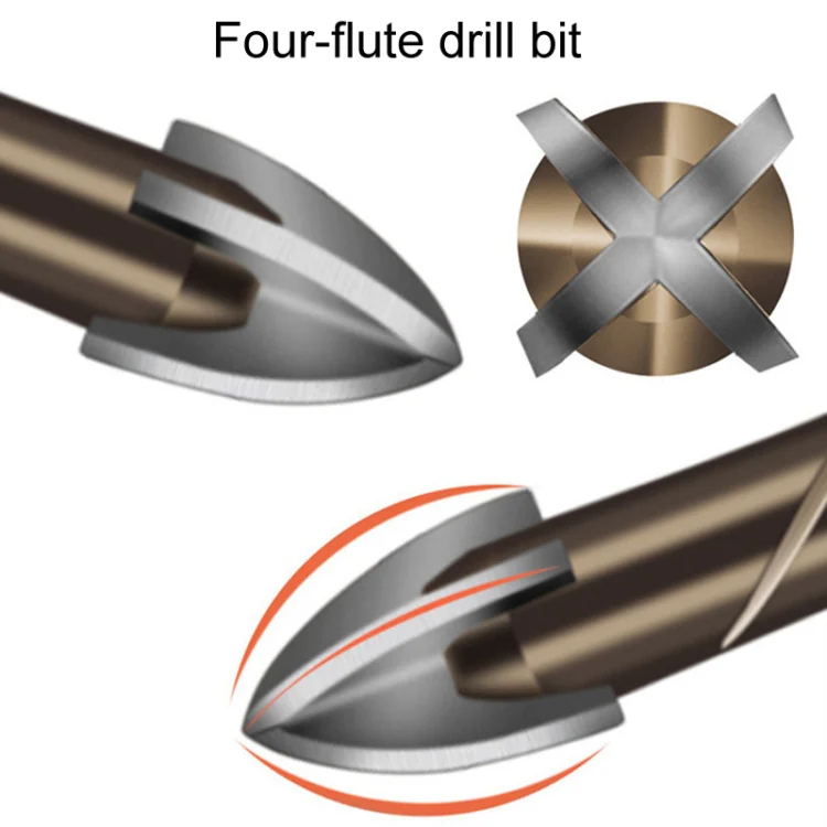 8mm Hexagonal Shank Spiral Flute Cross Alloy Drill Bits Glass Tile Four Edge Drivers - Image 4