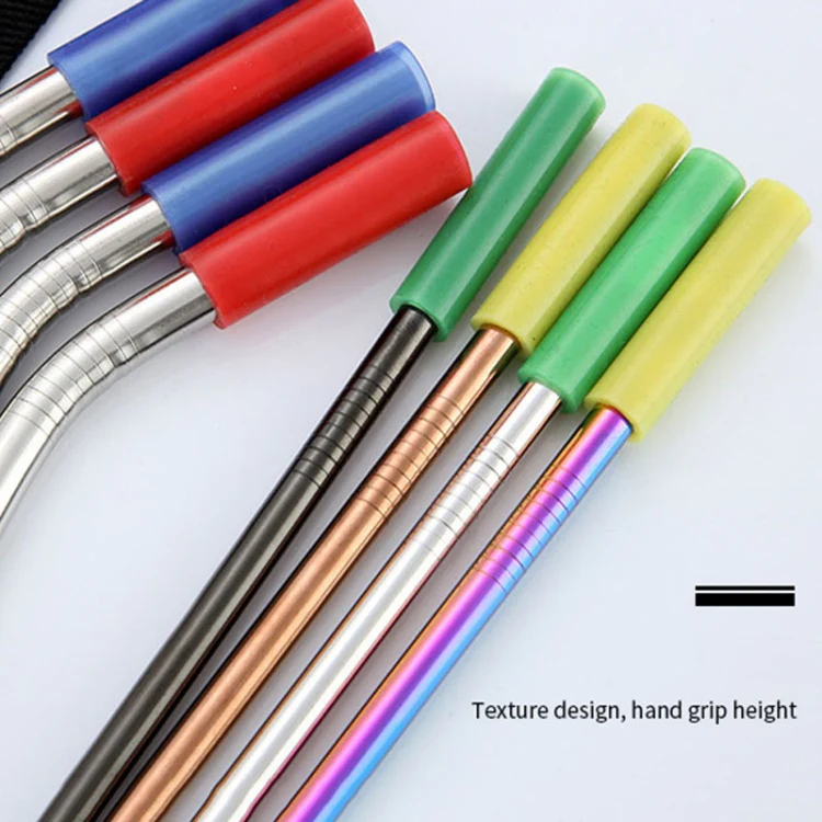 8pcs Reusable Silicone Tips Stainless Steel Drinking Straws + 2pcs Cleaner Brushes Set Kit with Cashmere Bag,  215*6mm - Image 8