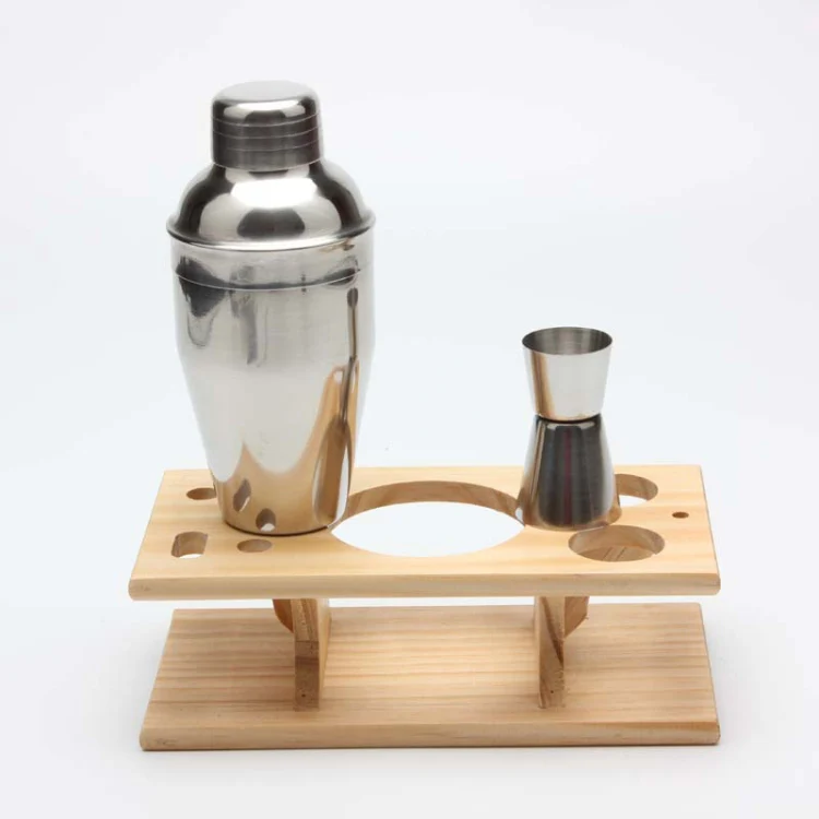 9 in 1 Stainless Steel Cocktail Shaker Tools Set with Wooden Mount, Capacity: 350ml - Image 4