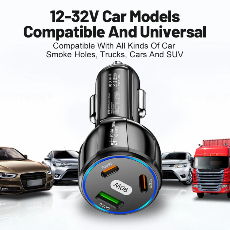 90W Super Fast Charging USB-C Car Charger Dual PD 30W+QC3.0 Charging Station(Black) - Image 4