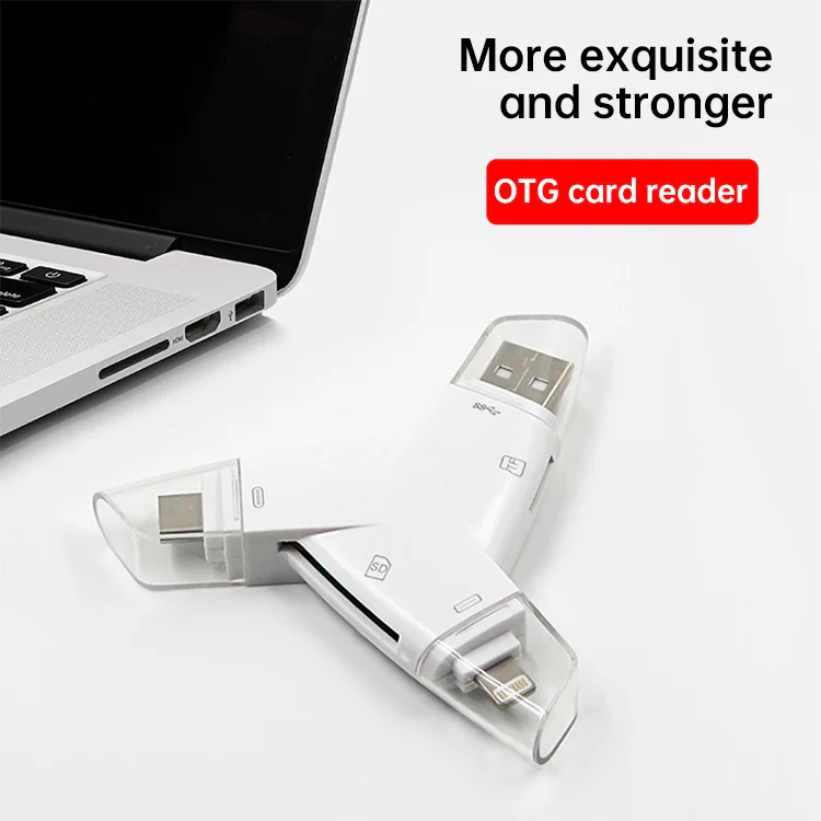 919 3 in 1 USB + USB-C / Type-C + 8 Pin Interfaces TF / SD Card Reader with OTG - Image 3