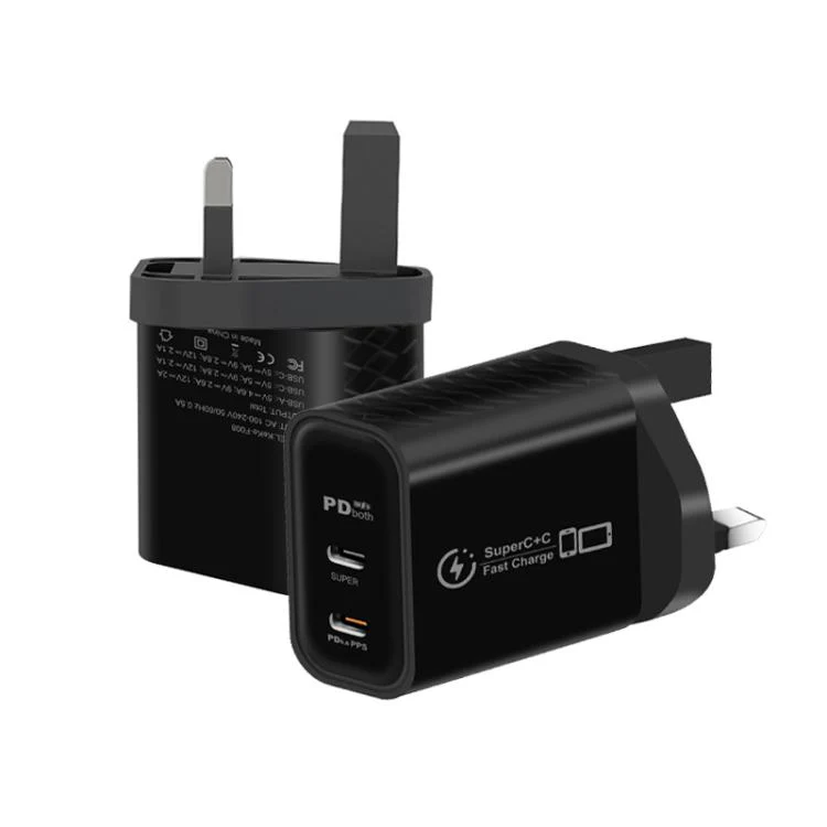949-2C PD25W Dual Type-C Charger Supporting PD3.0 / PPS Protocol, UK Plug(Black)