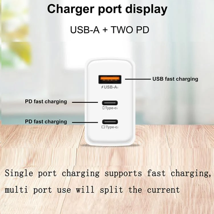 949-2C1A PD25W Type-C x 2, USB 3.0 Charger with Type-C to Type-C / 8 Pin Cable, EU Plug(Black) - Image 5