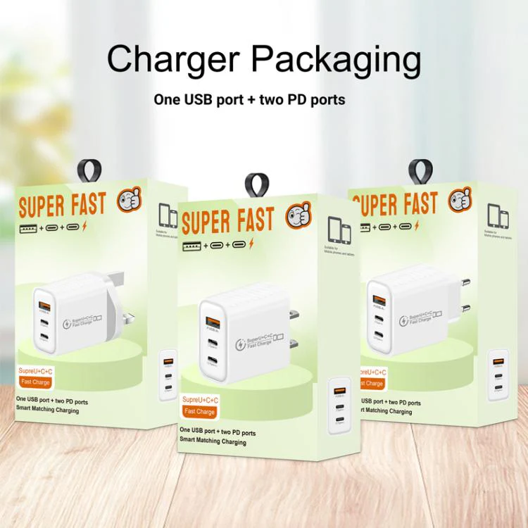 949-2C1A PD25W Type-C x 2, USB 3.0 Charger with Type-C to Type-C / 8 Pin Cable, EU Plug(White) - Image 8