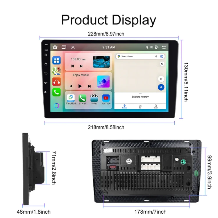 9inch Android 13.0 Dual Butt Universal Wireless Carplay Car Navigation Center Control All-In-One Monitor(Standard+AHD Camera) - Image 3