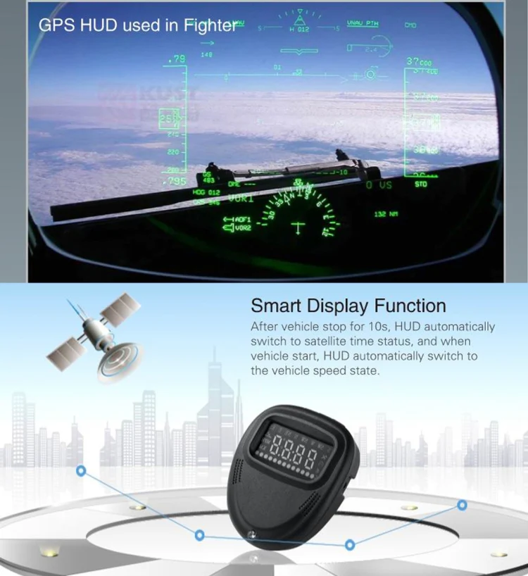 A1 2.0 inch Car GPS HUD Head Up Display Vehicle-mounted Security System, Support Speed & Real Time & Altitude & Over Speed Alarm & Compass & MPH & Auto Sleeping & KM & Satellite Signal - Image 8