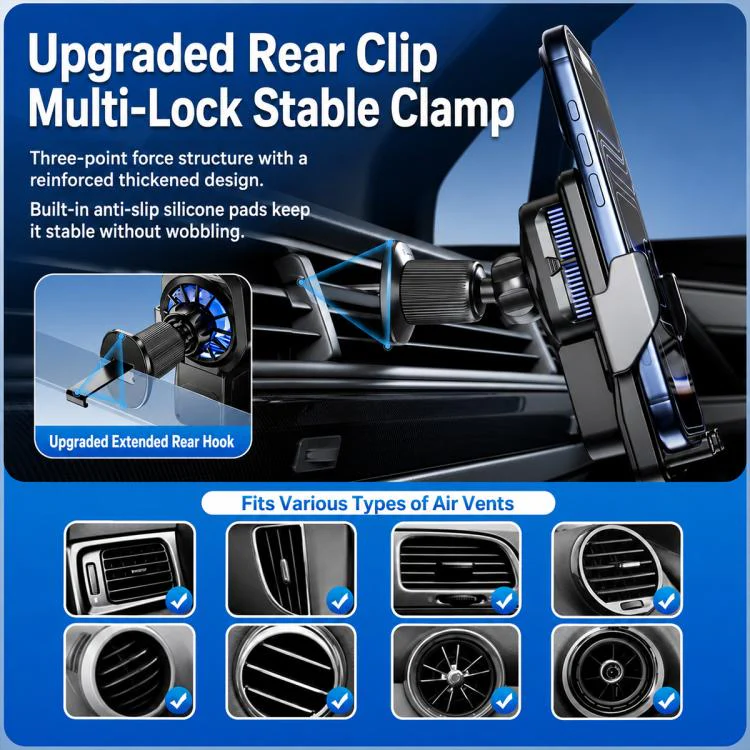 A1 Magnetic Cooling 15W Wireless Fast Charger Car Air Outlet Holder Bracket(Black) - Image 10