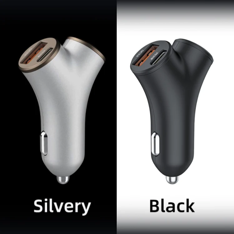 A2 2 USB + 2 Type-C Phone Fast Charging Power Adapter 78W Y-Shaped Car Charger(Black) - Image 4