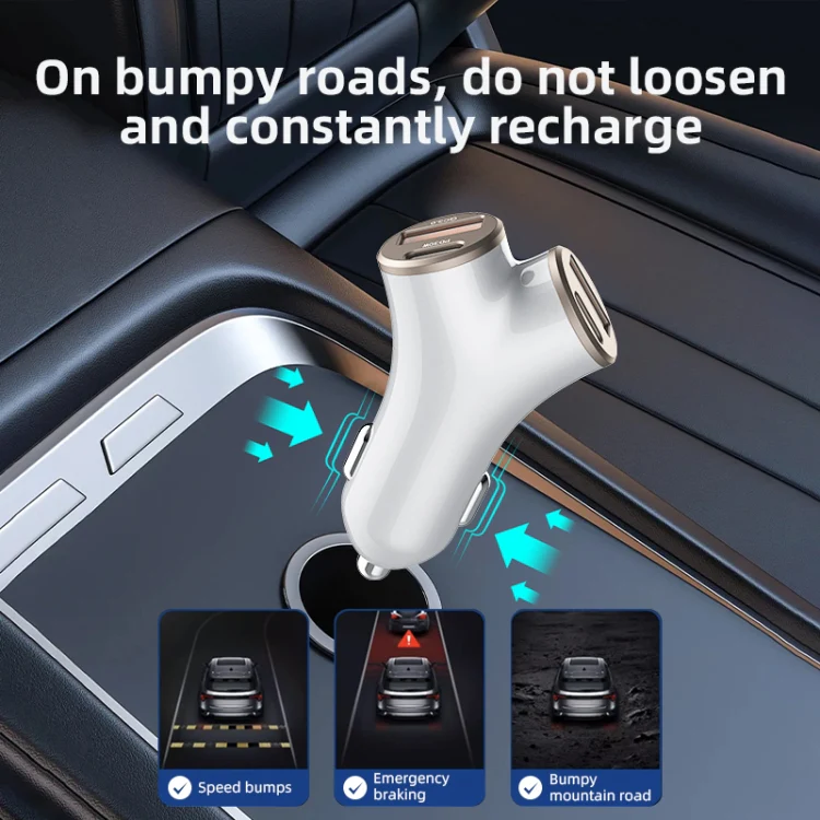 A2 2 USB + 2 Type-C Phone Fast Charging Power Adapter 78W Y-Shaped Car Charger(Black) - Image 9