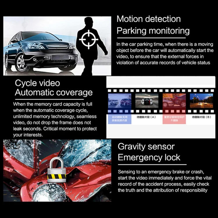 A2 Triple Lens Car Dash Camera Driving Recorder(Black) - Image 6