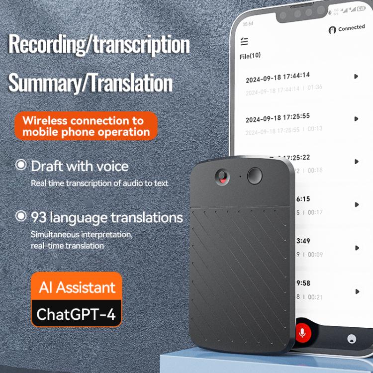 A3 Dual-key Arc-Frame Twill Texture Ultra-thin AI Smart Voice Recorder Support AIREC-APP, Memory:16GB(Black) - Image 4