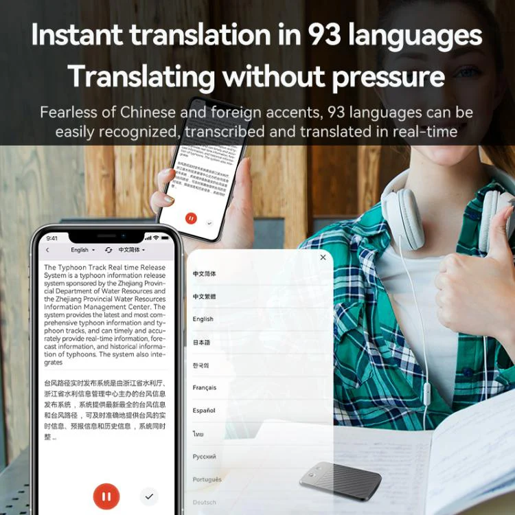 A3 Dual-key Arc-Frame Twill Texture Ultra-thin AI Smart Voice Recorder Support AIREC-APP, Memory:64GB(Black) - Image 6