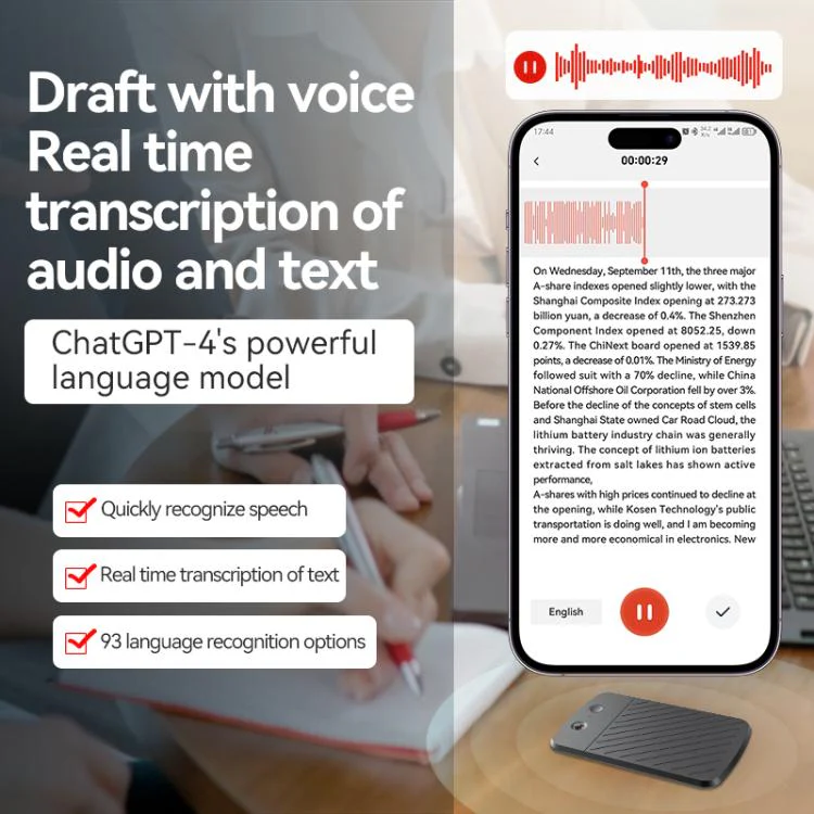 A3 Dual-key Arc-Frame Twill Texture Ultra-thin AI Smart Voice Recorder Support AIREC-APP, Memory:8GB(Black) - Image 9