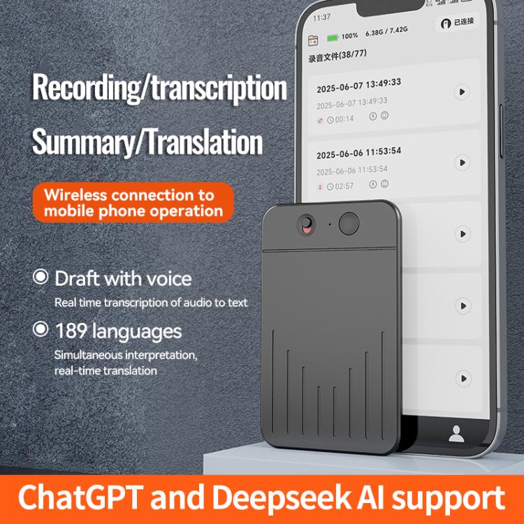 A3 Dual-key V-stripe Texture Ultra-thin AI Smart Voice Recorder Support AIREC-APP, Memory:256GB(Black) - Image 4