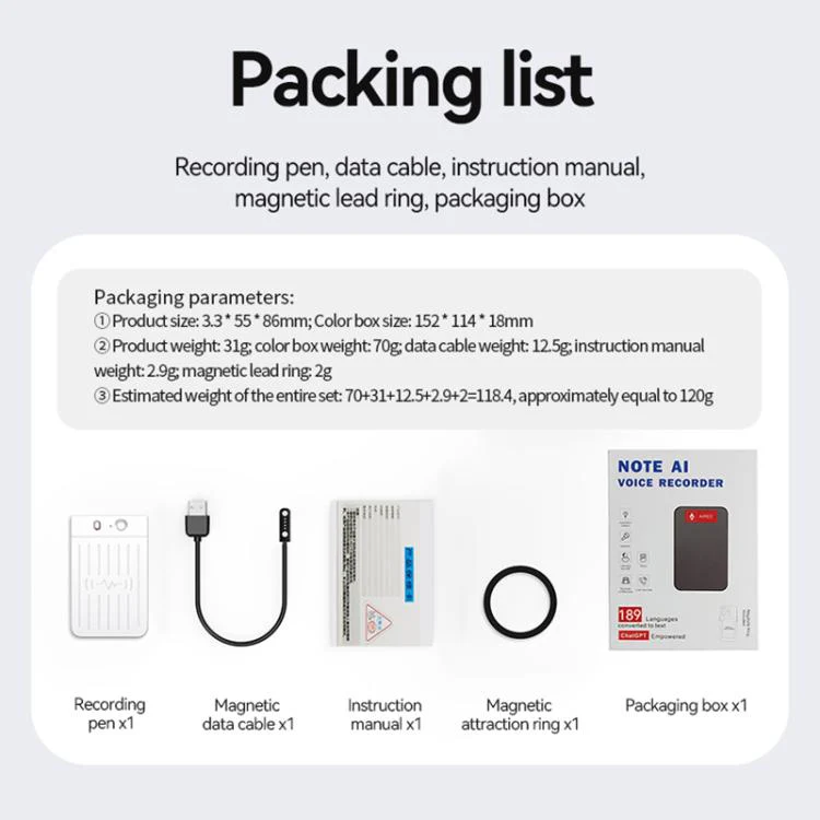 A3 Dual-key Voiceprint Ultra-thin AI Smart Voice Recorder Support AIREC-APP, Memory:128GB(White) - Image 10