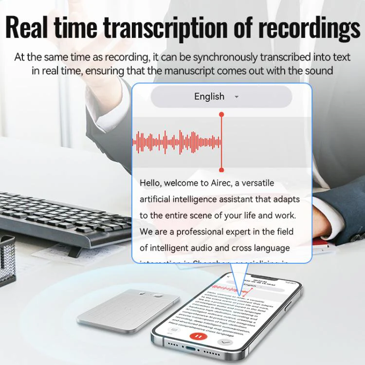 A3 Dual-key Voiceprint Ultra-thin AI Smart Voice Recorder Support AIREC-APP, Memory:128GB(White) - Image 5