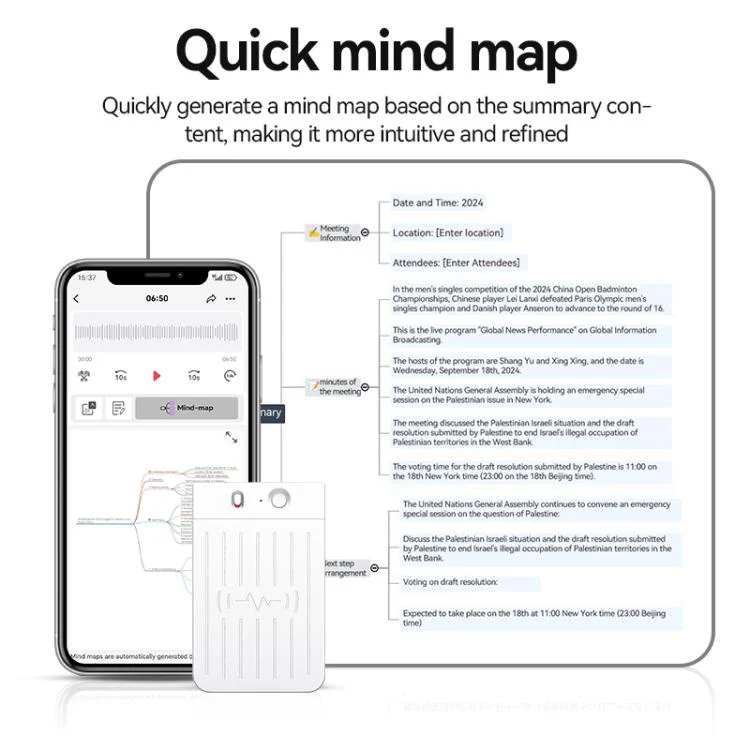A3 Dual-key Voiceprint Ultra-thin AI Smart Voice Recorder Support AIREC-APP, Memory:8GB(White) - Image 8