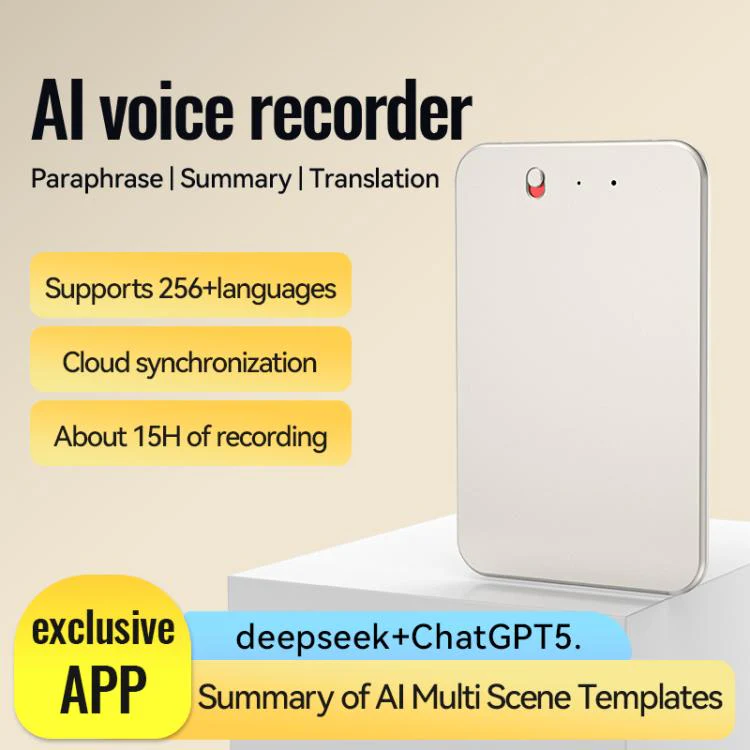 A3 One-key Ultra-thin AI Smart Voice Recorder Support AIREC-APP, Memory:32GB(Beige) - Image 4