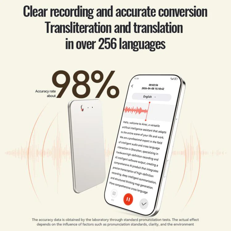 A3 One-key Ultra-thin AI Smart Voice Recorder Support AIREC-APP, Memory:64GB(Beige) - Image 5