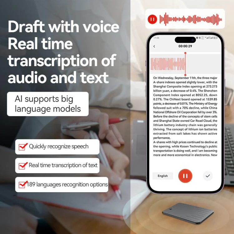 A3 One-key V-stripe Texture Ultra-thin AI Smart Voice Recorder Support AIREC-APP, Memory:16GB(Black) - Image 9