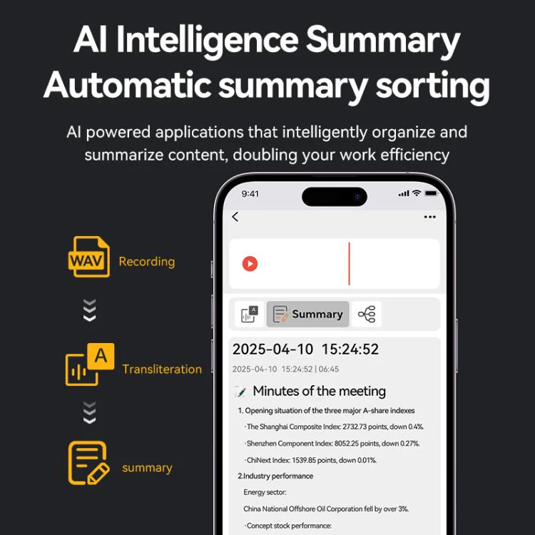 A3 One-key V-stripe Texture Ultra-thin AI Smart Voice Recorder Support AIREC-APP, Memory:256GB(Black) - Image 5
