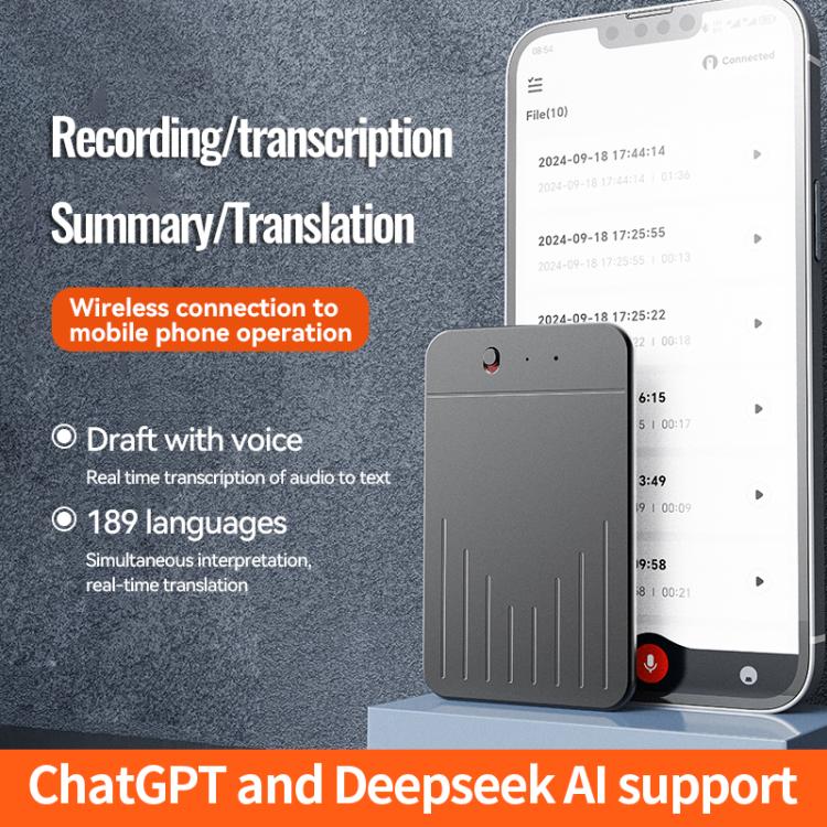 A3 One-key V-stripe Texture Ultra-thin AI Smart Voice Recorder Support AIREC-APP, Memory:64GB(Black) - Image 4