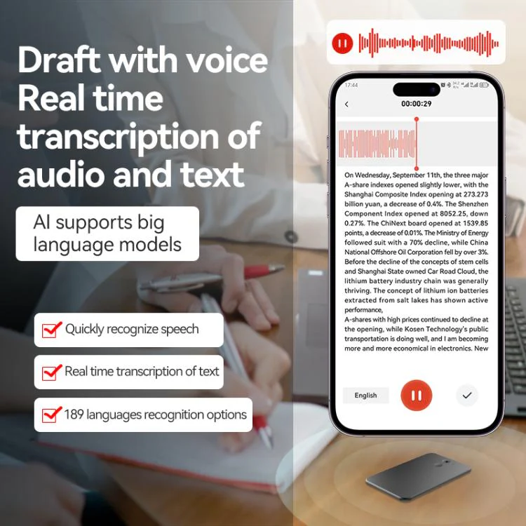 A3 Vertical Dual-key Ultra-thin AI Smart Voice Recorder Support AIREC-APP, Memory:128GB(Black) - Image 9