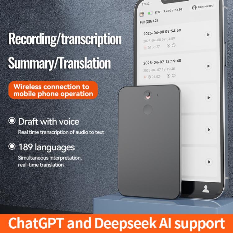 A3 Vertical Dual-key Ultra-thin AI Smart Voice Recorder Support AIREC-APP, Memory:256GB(Black) - Image 4