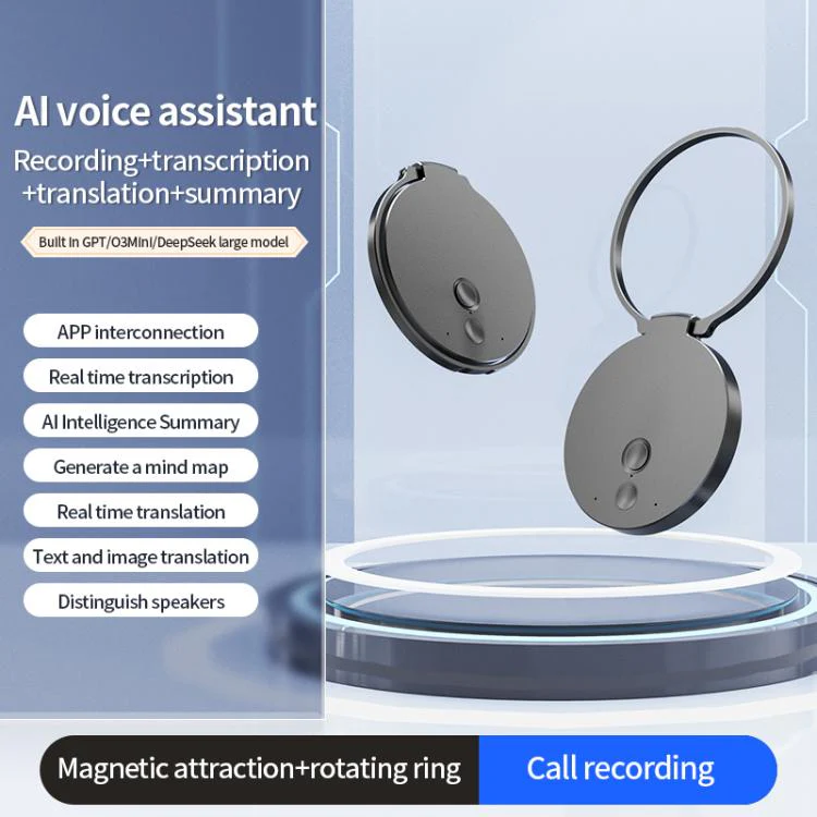 A30 Magnetic Ring AI Voice Recorder & Phone Stand Support AIREC-APP, Memory:64GB(Black) - Image 5