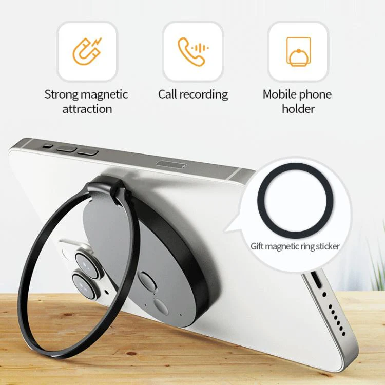 A30 Magnetic Ring AI Voice Recorder & Phone Stand Support AIREC-APP, Memory:8GB(Black) - Image 10