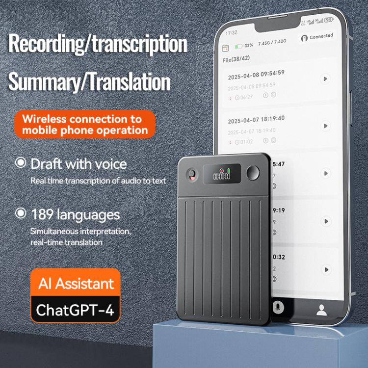 A3P 0.42-inch Mid Display Stripe Texture Ultra-thin AI Smart Voice Recorder Support AIREC-APP, Memory:256GB(Black) - Image 4