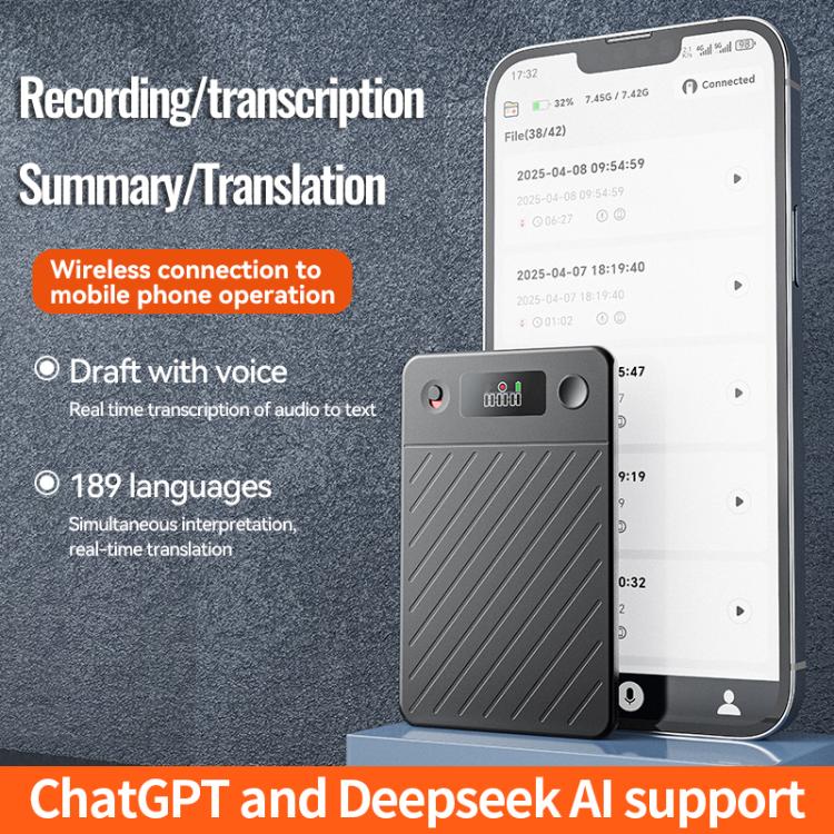 A3P 0.42-inch Mid Display Twill Texture Ultra-thin AI Smart Voice Recorder Support AIREC-APP, Memory:256GB(Black) - Image 4
