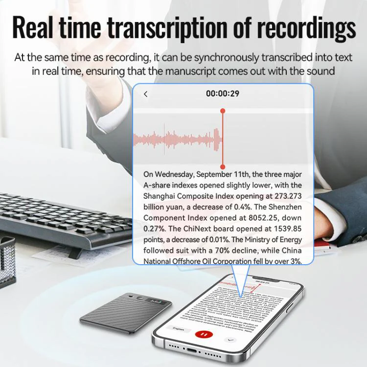 A3P 0.42-inch Right Display Twill Texture Ultra-thin AI Smart Voice Recorder Support AIREC-APP, Memory:256GB(Black) - Image 5