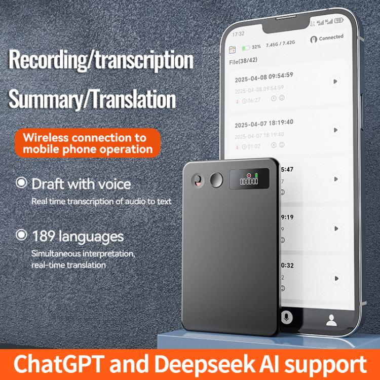 A3P 0.42-inch Right Display Ultra-thin AI Smart Voice Recorder Support AIREC-APP, Memory:128GB(Black) - Image 4