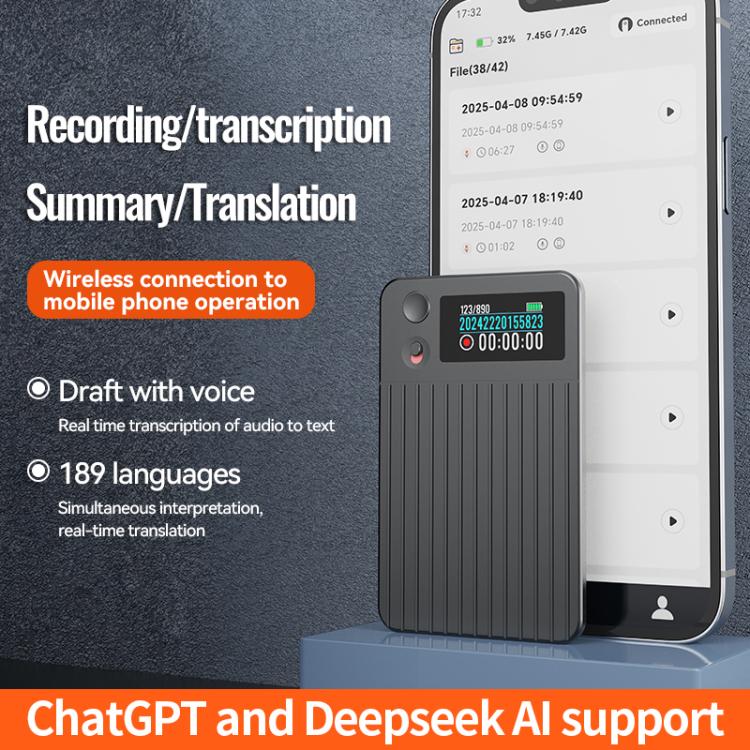 A3P 0.96-inch Right Display Stripe Texture Ultra-thin AI Smart Voice Recorder Support AIREC-APP, Memory:32GB(Black) - Image 4