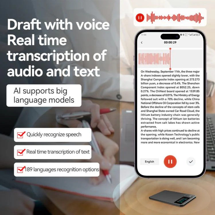 A3P 0.96-inch Right Display Ultra-thin AI Smart Voice Recorder Support AIREC-APP, Memory:32GB(Black) - Image 9