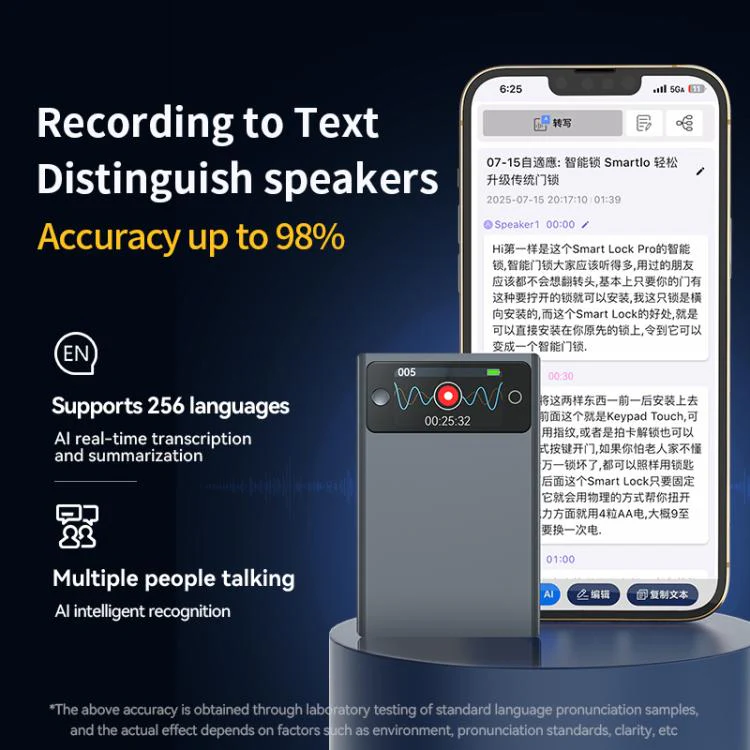 A3P 1.47-inch Display Ultra-thin AI Smart Voice Recorder Support AIREC-APP, Memory:16GB(Black) - Image 5