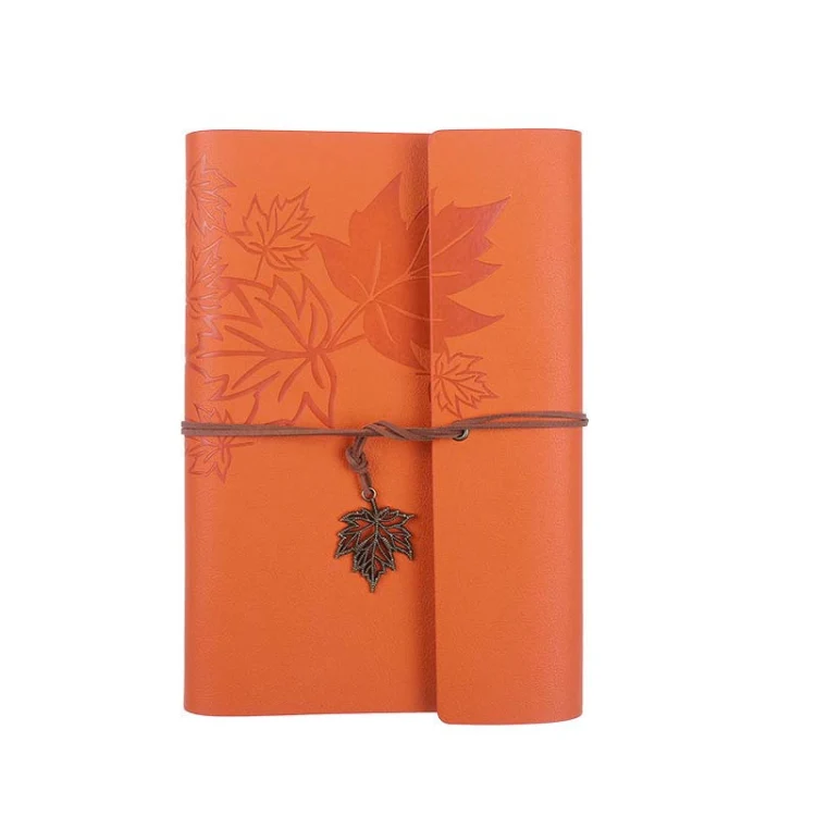A5 PU Maple Retro Straps Handbook Loose-leaf Notebook(Orange)