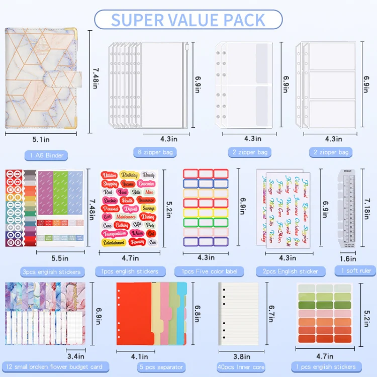 A6 Loose-leaf Notebook Budget Book Marbled Handbook,Style: Deluxe Model(Green) - Image 3