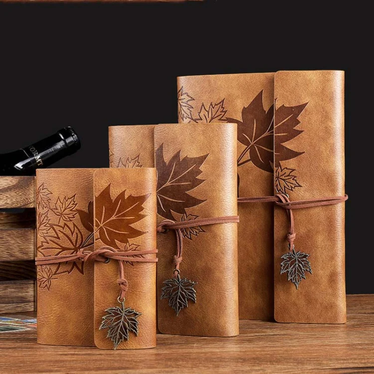 A6 PU Maple Retro Straps Handbook Loose-leaf Notebook(Pink) - Image 5