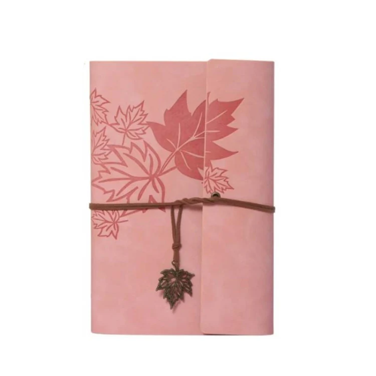 A7 PU Maple Retro Straps Handbook Loose-leaf Notebook(Pink)
