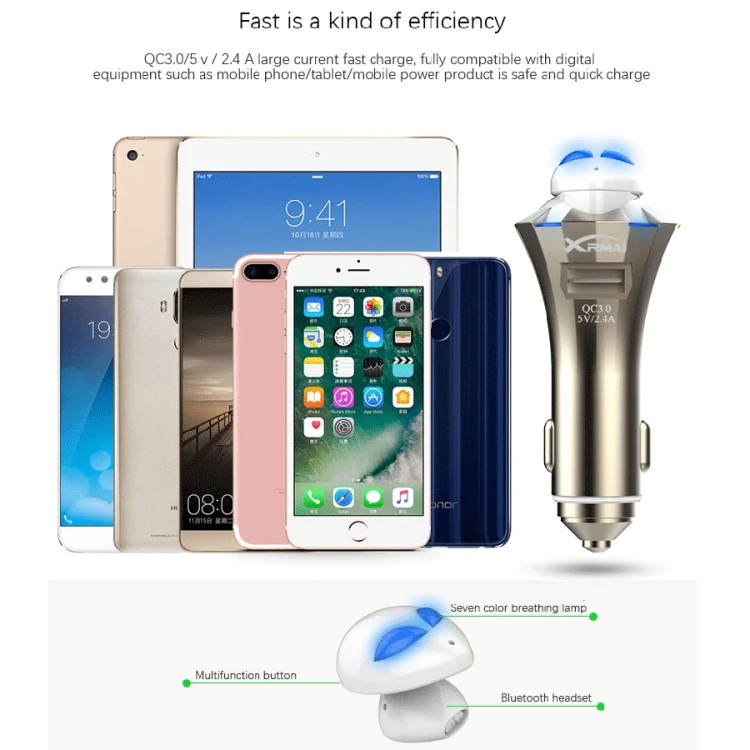 A8 3 in 1 Bluetooth Earphone & Safety Hammer & Car Charger, Support Hands-free Call & USB Quick Charger Function - Image 11