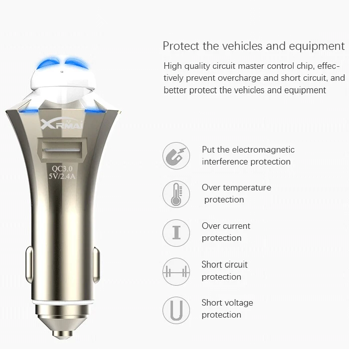 A8 3 in 1 Bluetooth Earphone & Safety Hammer & Car Charger, Support Hands-free Call & USB Quick Charger Function - Image 13